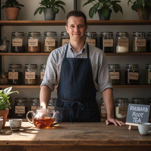 Rhubarb tea elkészítése, szép teáscsészében.